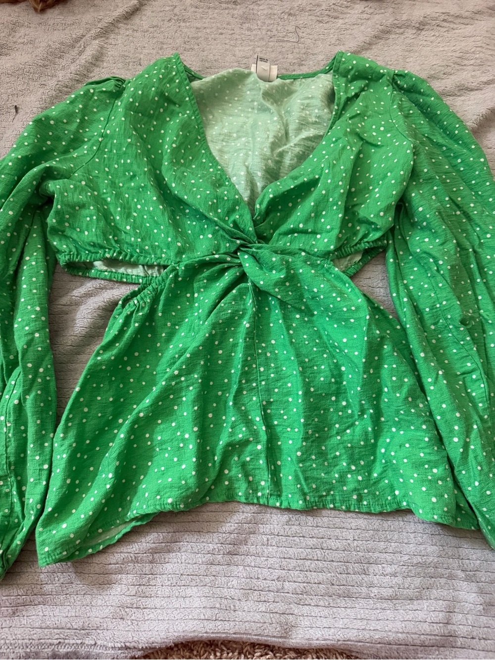 a new day Green Polka Dot Tie-Front Tunic Top